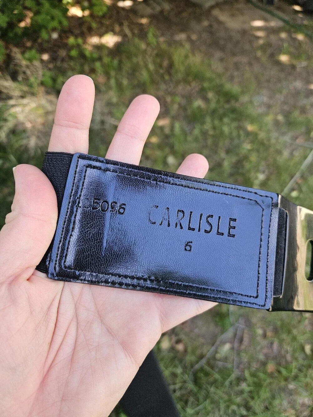 Carlisle wide black waist belt elastic and suede size 6